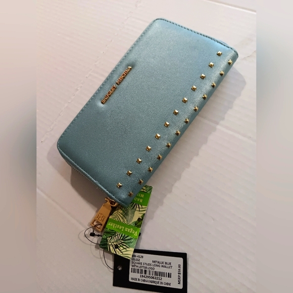 Badgley Mischka Women's Metallic Blue Square Studs Long Wallet (NWT). - Picture 2 of 10